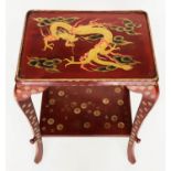 DRAGON LAMP TABLE, early 20th century Chinese scarlet lacquered and gilt rosette decoration with