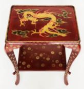 DRAGON LAMP TABLE, early 20th century Chinese scarlet lacquered and gilt rosette decoration with