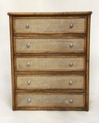 FAUX BAMBOO CHEST, wicker panelled with four long drawers, 79cm W x 97cm H x 40cm D.