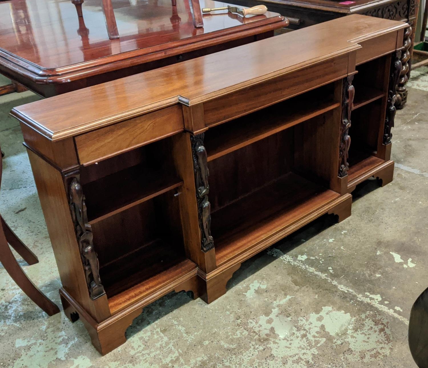 LOW BREAKFRONT BOOKCASE, 33cm D x 76cm H x 155cm W, late 20th century Victorian style mahogany - Image 3 of 7