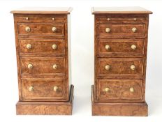 BEDSIDE CHESTS, 73cm H x 40cm W 37cm D, a pair, burr walnut and crossbanded, each with brushing