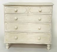 VICTORIAN CHEST, grey painted and traditionally black lined with two short above three long drawers,