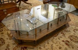 MUSEUM DISPLAY CASE, 53cm H x 175cm x 75cm, vintage oak, glass and brass with canted corners, single