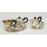 JEZLER SWISS SILVER TEA COFFEE SERVICE, 800 silver, including a tea pot, coffee pot, water jug cream