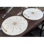 COCKTAIL TRAYS, a pair, marble with gilt detail, 35cm diam x 5cm. (2)