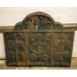 FIREBACK, 63cm H x 71cm W, Charles I design cast iron with anchor decoration and date 1626.