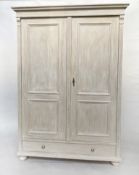 ARMOIRE, 19th century French traditionally grey painted with two panelled doors enclosing hanging