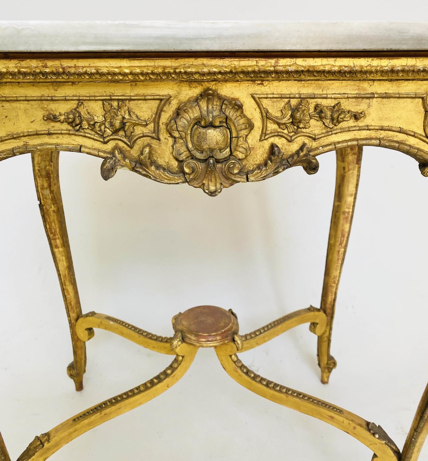 CENTRE TABLE, 19th century Italian, giltwood and gesso, with shell and C scroll decoration, marble - Image 10 of 11