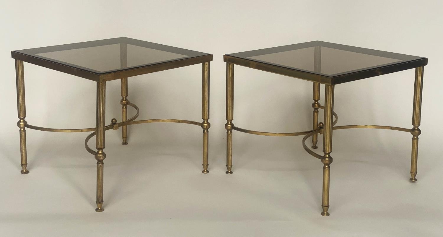 LAMP TABLES, 1970s, a pair, 1970s Regency style gilt metal square with reeded supports, 46cm sq x - Image 5 of 6