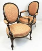 FAUTEUILS, 94cm H x 62cm W, a pair, Napoleon III rosewood in foliate patterned upholstery. (2)