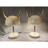 VIKING HELMET TABLE LAMPS, a pair, 48cm x 30cm x 26cm. (2)