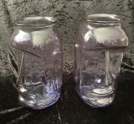 RAPS NUI STYLE VASES, a pair, lilac tinted glass, 35cm high.