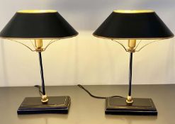 BOUILOTTE STYLE TABLE LAMPS, a pair, 42cm high, 31cm wide, 20cm deep, black and gilt. (2)