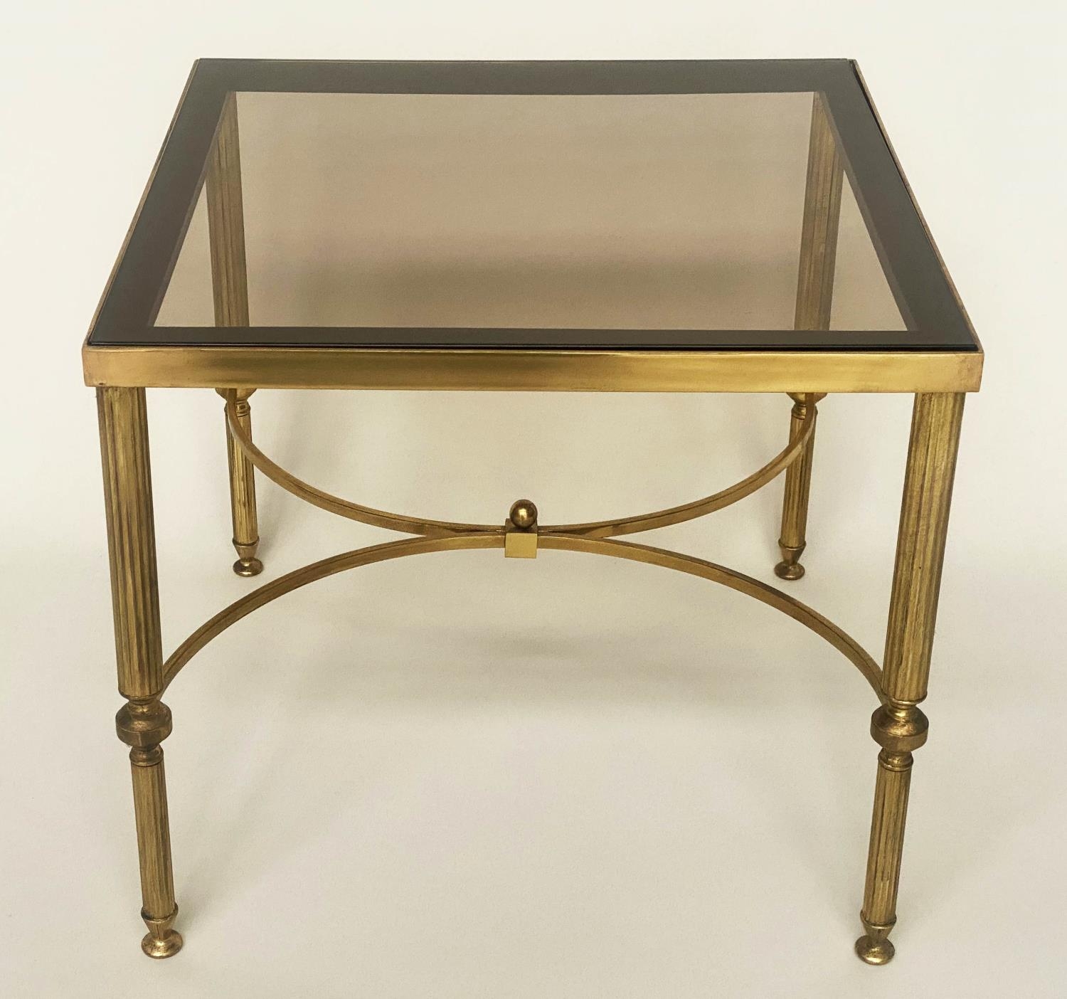 LAMP TABLES, 1970s, a pair, 1970s Regency style gilt metal square with reeded supports, 46cm sq x - Image 3 of 6