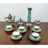 HUTSCHENREUTHER HOHENBERG GERMANY TEA SET, turquoise with silver overlaid, including as teapot,