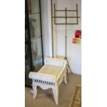 STOOL, 46cm H x 63cm x 38cm, white painted wicker and an early 20th century folding metal music