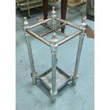 STICK STAND, Victorian style design, polished metal, 30cm sq. x 60cm H.