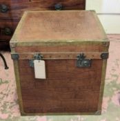 TIMOTHY OULTON TRUNK, brown leather coated, brass bound, complete with carrying handles, 60cm H x