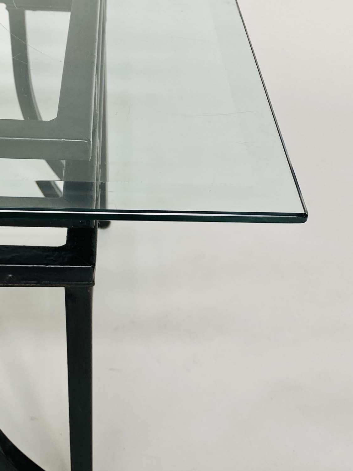 LOW TABLE, Art Deco style rectangular bevelled glass and metal triple stretchered support, 122cm x - Image 4 of 4