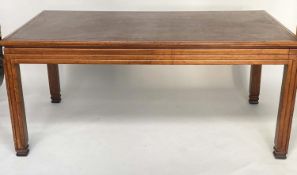 HOWARD & SONS ART DECO LIBRARY TABLE, oak rectangular with inset tooled leather writing surface,