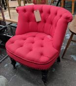 BOUDOIR CHAIR, 70cm H, red button back fabric upholstered.