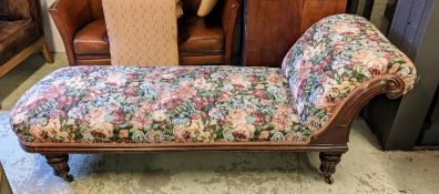 DAYBED, 80cm H x 190cm W x 65cm D, Victorian mahogany in floral upholstery.