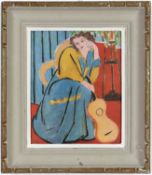 HENRI MATISSE, Femme avec guitare, signed in the plate, off set lithograph, vintage French frame,