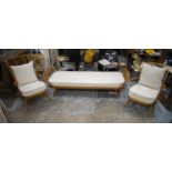 ATTRIBUTED TO ERCOL LOUNGE SET, vintage mid 20th century beechwood and boucle upholstered comprising