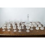 EDINBURGH CRYSTAL GLASS, including a ships decanter eight 'Thistle' tumblers, six brandy glasses,