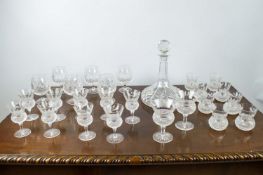 EDINBURGH CRYSTAL GLASS, including a ships decanter eight 'Thistle' tumblers, six brandy glasses,