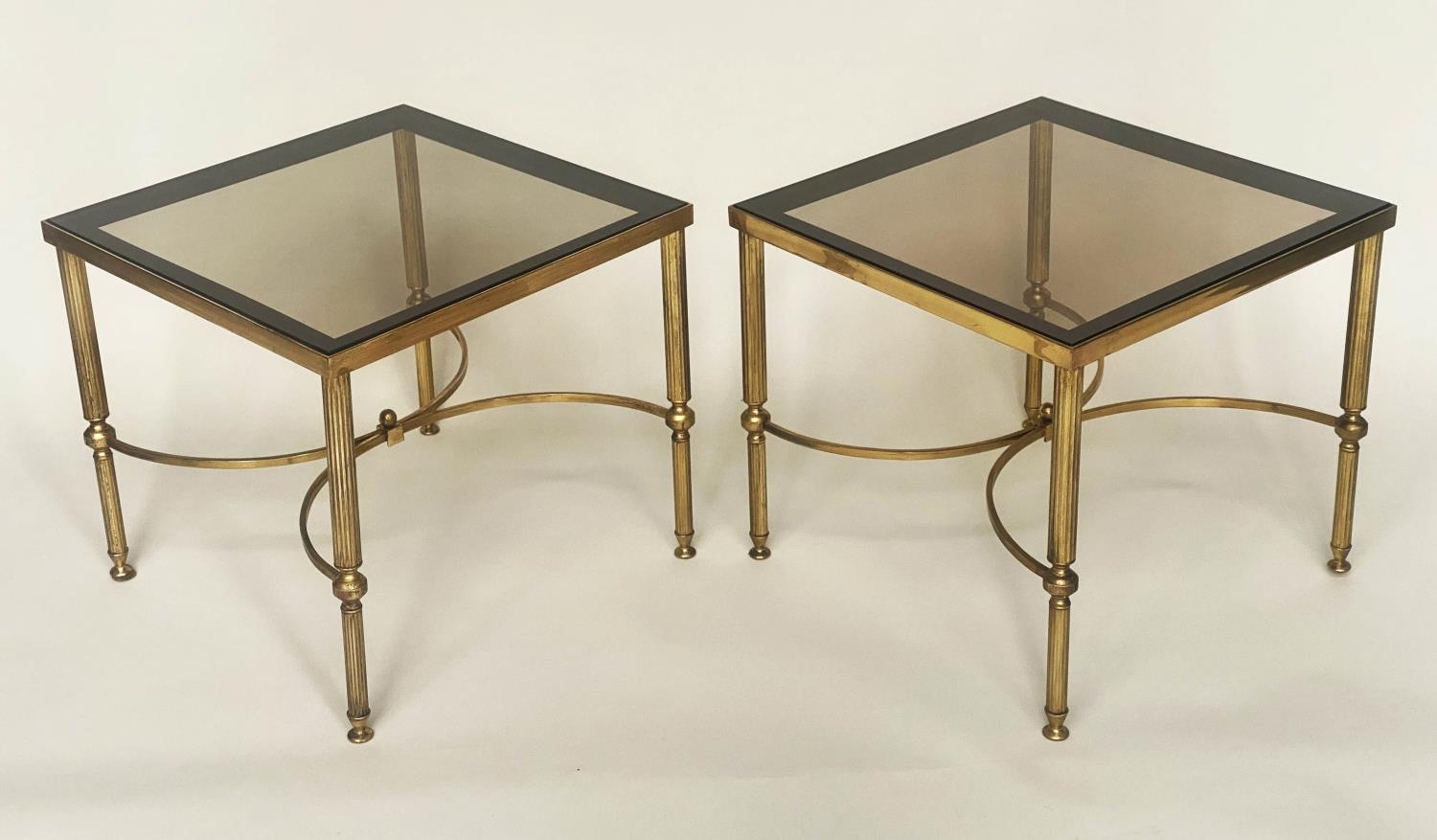 LAMP TABLES, 1970s, a pair, 1970s Regency style gilt metal square with reeded supports, 46cm sq x - Image 4 of 6