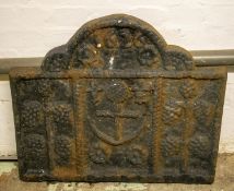 FIREBACK, 63cm H x 71cm W, Charles I design cast iron with anchor decoration and date 1626.