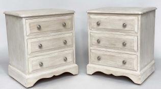 BEDSIDE CHESTS, a pair traditional design grey painted each with three drawers, 50cm W x 39cm D x