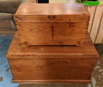 PINE TRUNK, 103cm W x 52cm D x 49cm H, Victorian with rising lid and a smaller one 76cm W x 33cm D x
