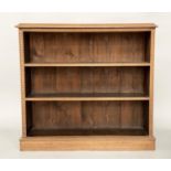 OPEN BOOKCASE, early 20th century oak with two shelves and plinth base, 103cm W x 96cm H x 36cm D.