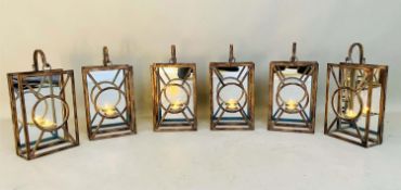 WALL HANGING CANDLE LANTERNS, a set of six, 43cm high, 22cm wide, 11cm deep, French Art Deco style