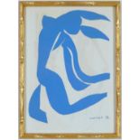 HENRI MATISSE, Chevalure lithograph, 1960 Les Grandes Gouaches decoupees, faux bamboo frame, 18cm
