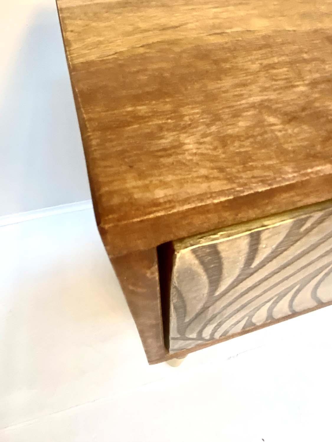 SIDE TABLES, a pair, 51cm H x 50cm W x 41cm D, 1970s Italian style, cedar wood finish, gilt metal - Image 2 of 4