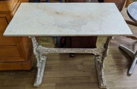 ORANGERY TABLE, 76cm H x 91cm W x 50cm D, Victorian cast iron with marble top.