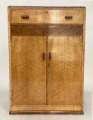 ART DECO SIDE CABINET, maple and burr walnut with frieze drawer above two panel doors, 75cm W x