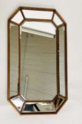 WALL MIRROR, 82cm x 55cm, early 20th century French, octagonal walnut framed with bevelled mirror