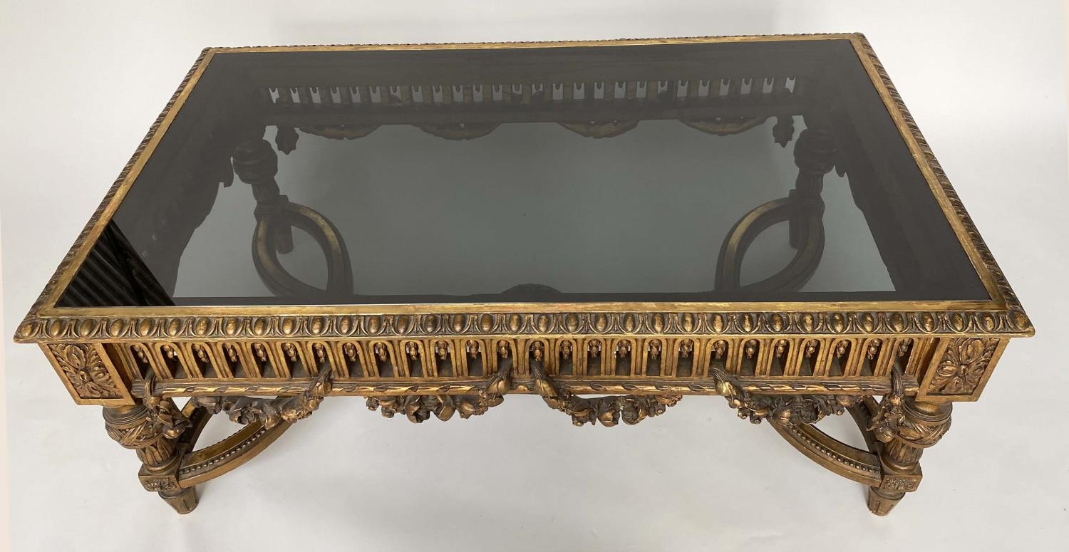 LOW TABLE, French Louis XVI style giltwood and gesso with egg and dart and swag mouldings and - Image 4 of 5