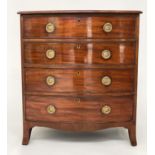 BOWFRONT CHEST, early 19th century figured mahogany with four long graduated drawers, 64cm W x