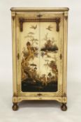 CHINOISERIE CABINET, early 20th century parchment lacquered and gilt polychrome Chinoiserie
