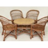 TERRACE SET, woven cane basket weave with oval two tier table and four armchairs, table 85cm W x