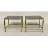 LAMP TABLES, a pair, 1970s gilt metal with square inset fossil marble tops, 51cm x 51cm x 41cm H. (