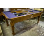7' BILLIARD/SNOOKER TABLE ATTRIBUTED TO W. JELKS & SONS, 86cm H x 223cm x 116cm, oak, walnut and