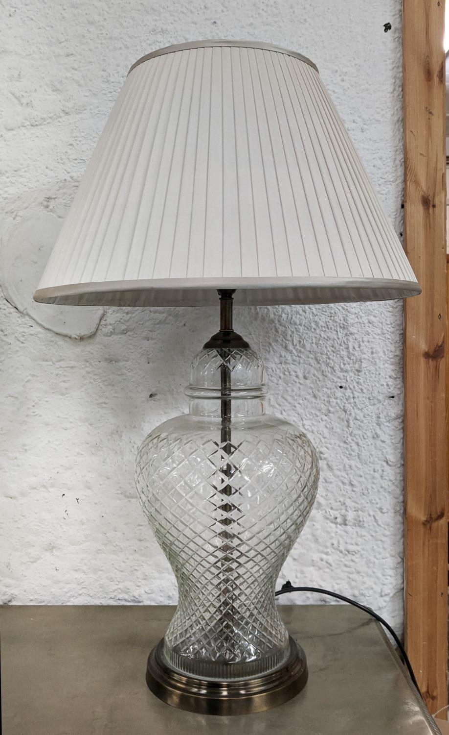 TABLE LAMPS, a pair, 74cm H, glass, with pleated shades. (2) - Image 3 of 7
