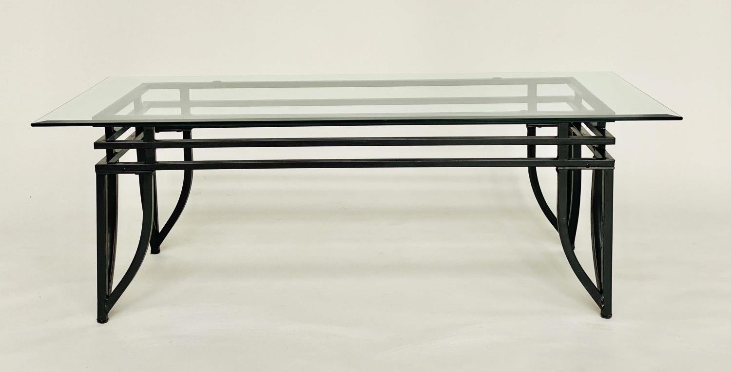 LOW TABLE, Art Deco style rectangular bevelled glass and metal triple stretchered support, 122cm x - Image 3 of 4