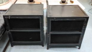 SIDE CABINETS, a pair, 45cm x 55cm x 61cm, industrial style design, black painted metal. (2)